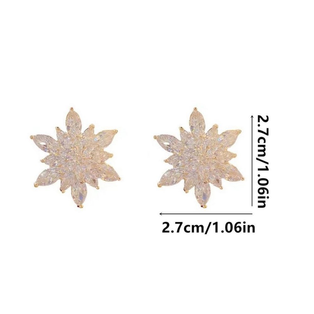 Pink snowflake flower shape rhinestone earrings chic classy elegant - Picture 3 of 3